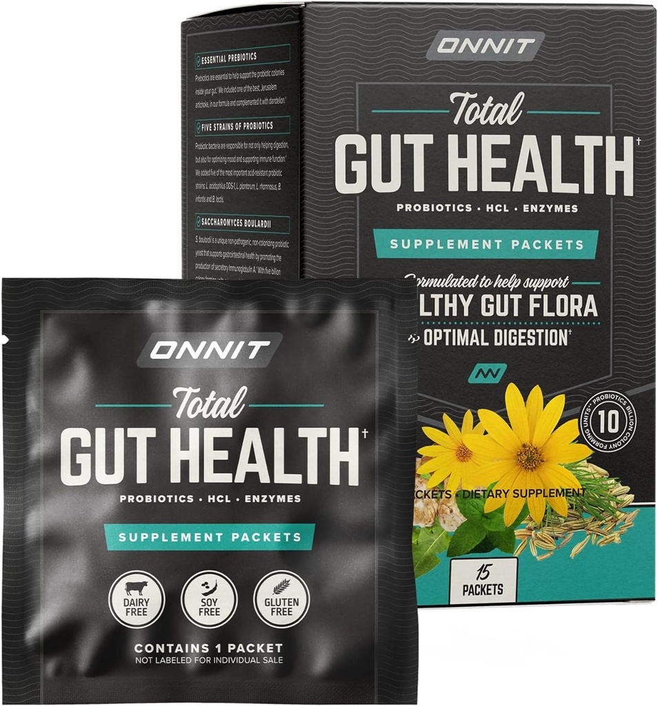 Onnit Total Gut Health: Καθημερινή προβιοτική, προβιοτική, και Digestive Enzyme Packets (15 Pack)