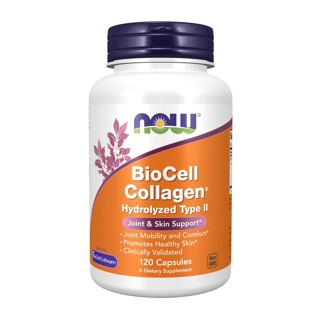 NOW Συμπληρώματα Τροφίμων, BioCell Collagen® Hydrolyzed Τύπου II, Κλινικά Επικυρωμένα, 120 κάψουλες Veg