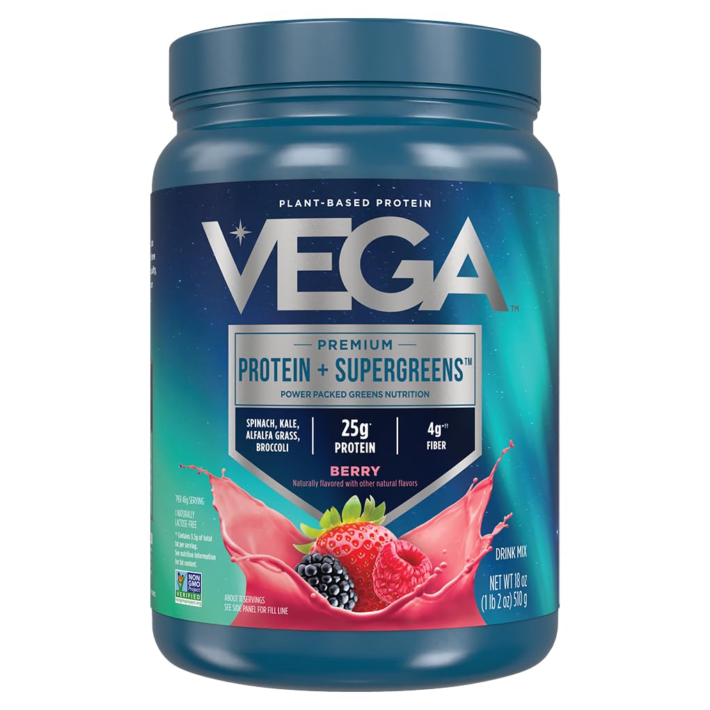 Vega Protein and Greens Protein Powder Mixed Berry (11 Servings) 25g Plant Based Protein Plus Veggies, Vegan, Non-GMO, Pea Protein for Women and Men, 1.2lbs