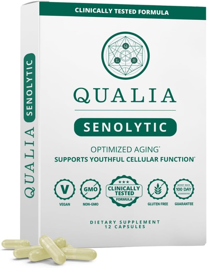 QUALIA LIFE Sensolytic Supplement, Fisetin, Quercetin, Piperlongumin & More, Συμπληρώματα γήρανσης - Υποστηρίζει την άριστη επισκευή κυττάρων & αναζωπύρωση, Φυσικά Εξαλείψτε τα κύτταρα ζόμπι, 1 μήνα προσφοράς