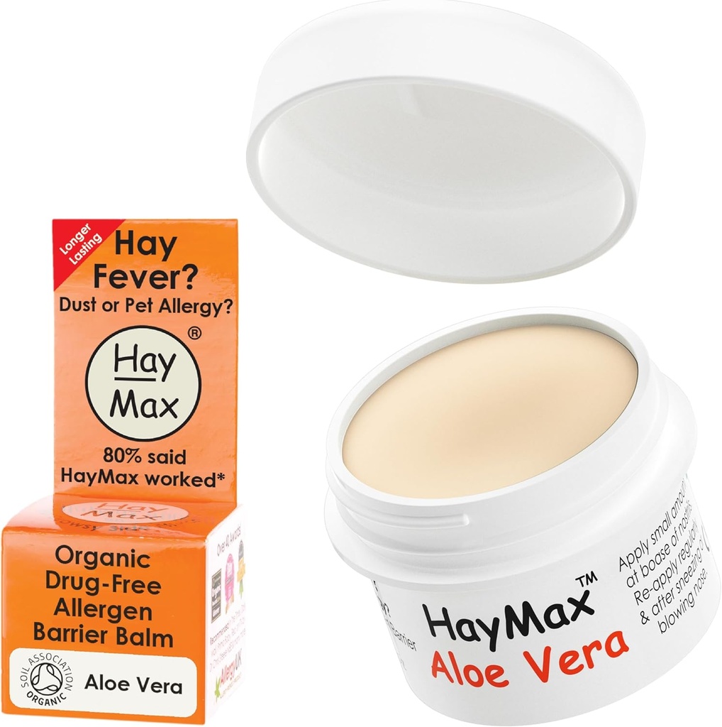 HayMax Allergen Barrier Balm - Αλόη Βέρα 0.17 fl oz - Βιολογικός, Φυσικός & Μη Νυφώδης Πυρετός & Αλλεργία Κάλυμμα ανακούφισης - Μπλόκα Pollen & Άλλα αλλεργιογόνα Σωματίδια - Μεγάλη για Ενήλικες, Παιδιά & Έγκυες Γυναίκες