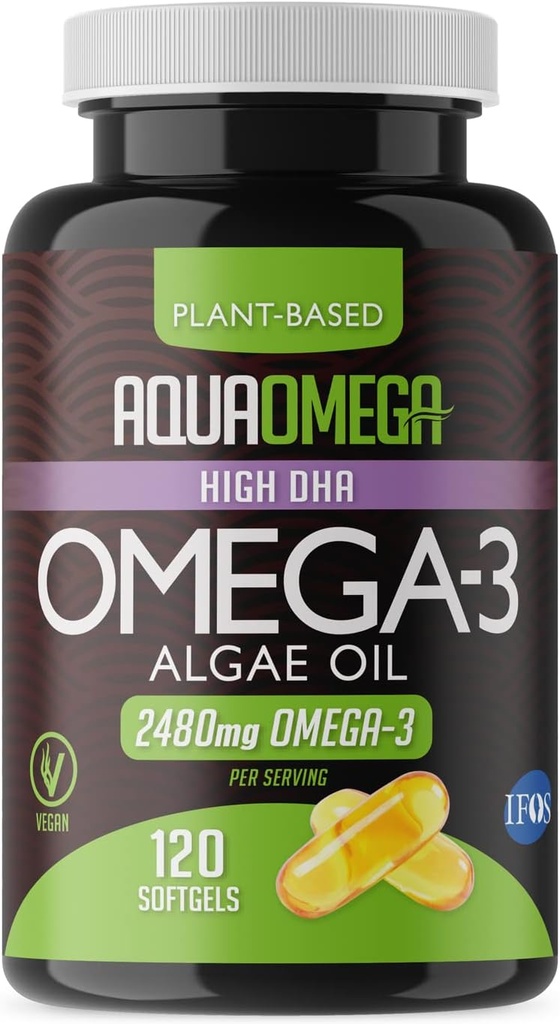 Συμπλήρωμα Ωμέγα 3, Vegan Omega 3, Οργανικά Ωμέγα 3 Λιπαρά Οξέα EPA & DHA Συμπληρώματα από Ψυχρό Πιέστε Λάδι Άλγης, Ωμέγα 3 Συμπληρώματα, 120 Softgels