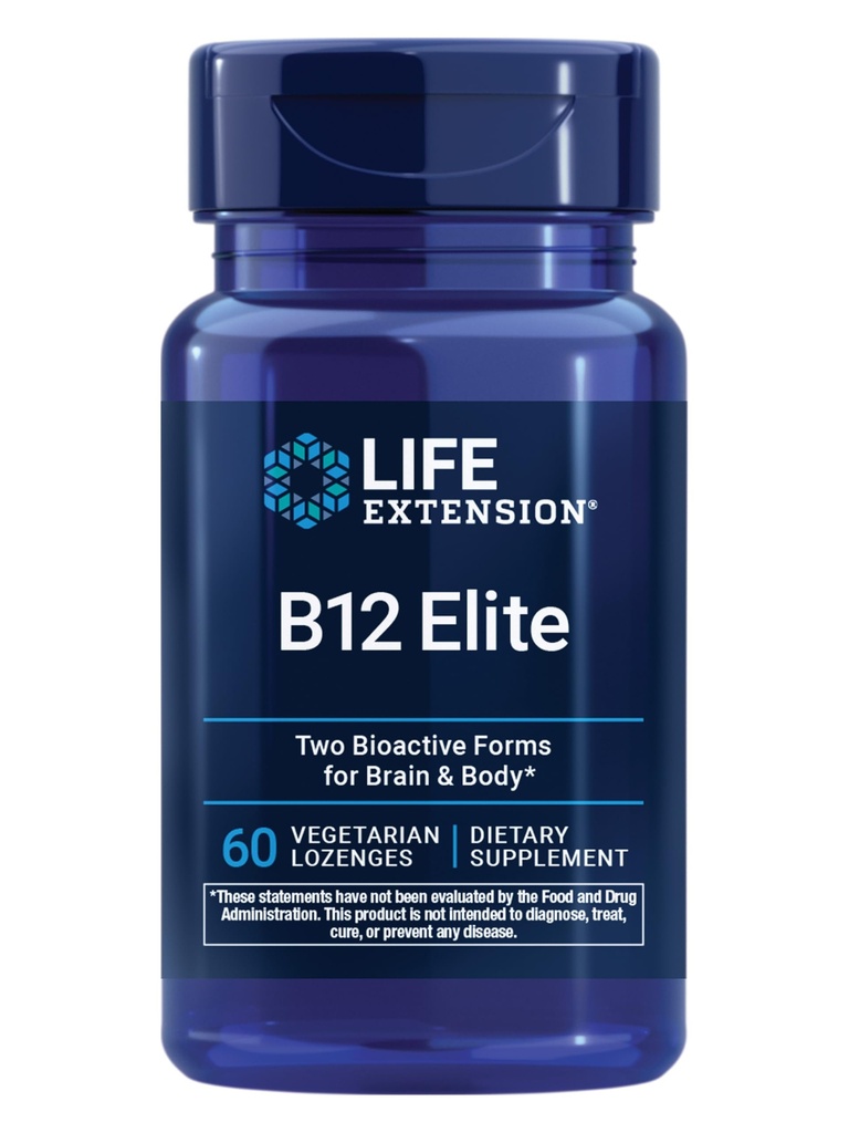 Επέκταση ζωής B12 Elite, adenosylcobalamin, methylcobalamin, Δύο Ενεργές Μορφές για την Εγκεφαλική Υγεία & Dopamine Παραγωγή, Μη ΓΤΟ, Χωρίς Γλουτένη, Χορτοφαγικά, 60 lozenges