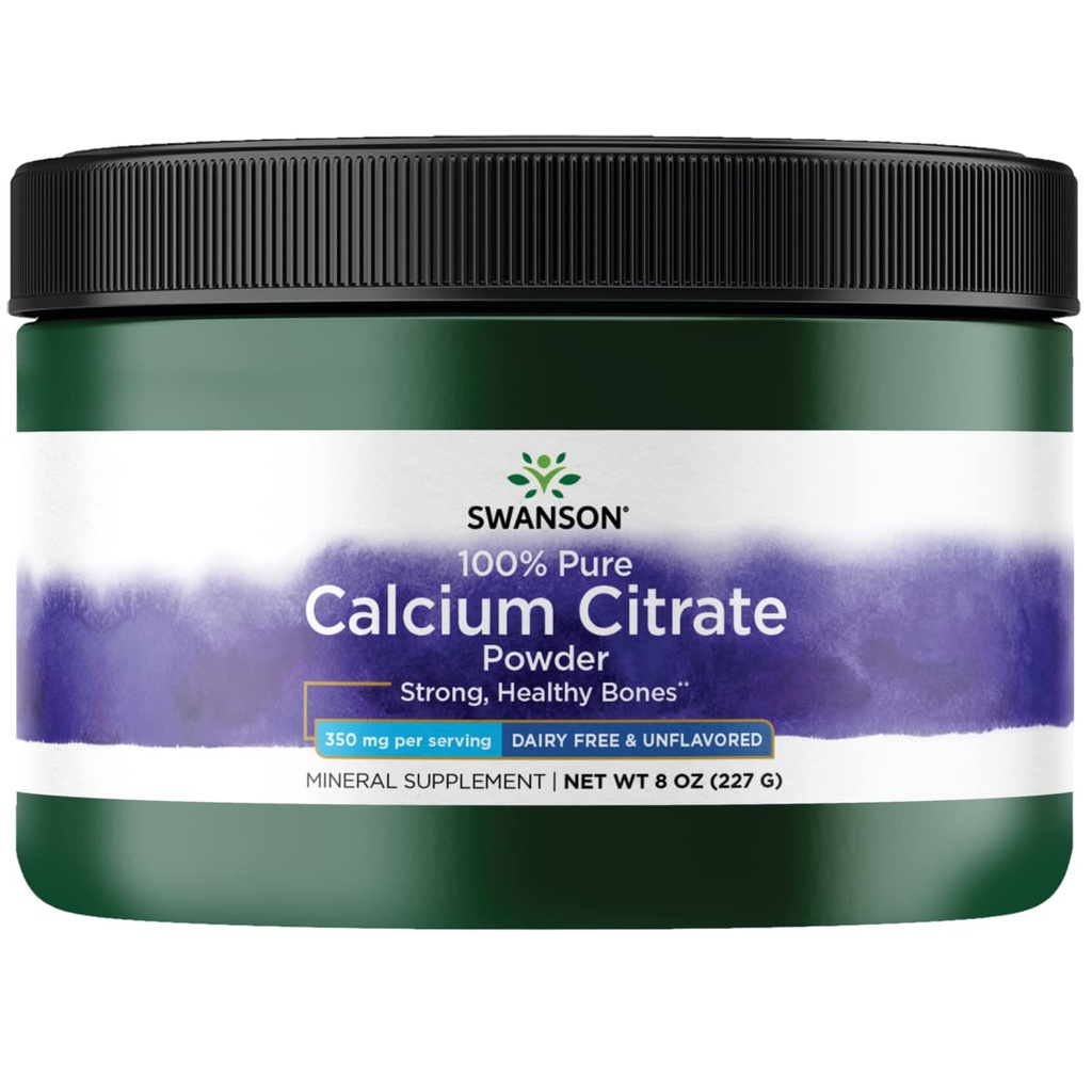 Swanson 100% Pure Calcium Citrate Bone Support Powder 8 oz | Helps Build and Support Strong Bones, Promotes Energy Production and Muscle Relaxation, Vegan and Non-GMO