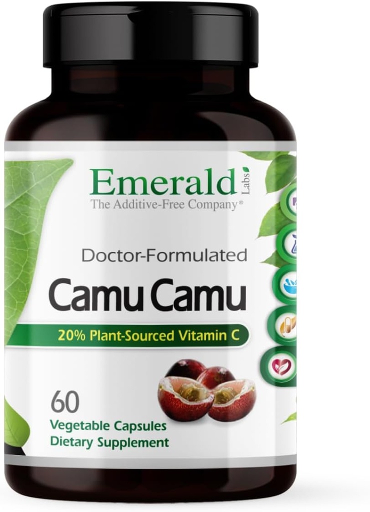 Emerald Labs Camu Camu - Φυτική-Πηγή Βιταμίνη C, Βιοφλαβονοειδή, Αμινοξέα & Β Βιταμίνες - Χωρίς γλουτένη, Vegan - 60 Καψάκια λαχανικών (30-Ημέρα προσφοράς)