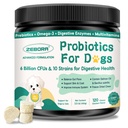 ZEBORA Probiotics for Dogs & Cats, Dog Probiotics for Digestive Health, 6 Billion CFUs Digestive Enzymes with Prebiotics, Omegas & Vitamins for Gut & Itchy - 120 Chews