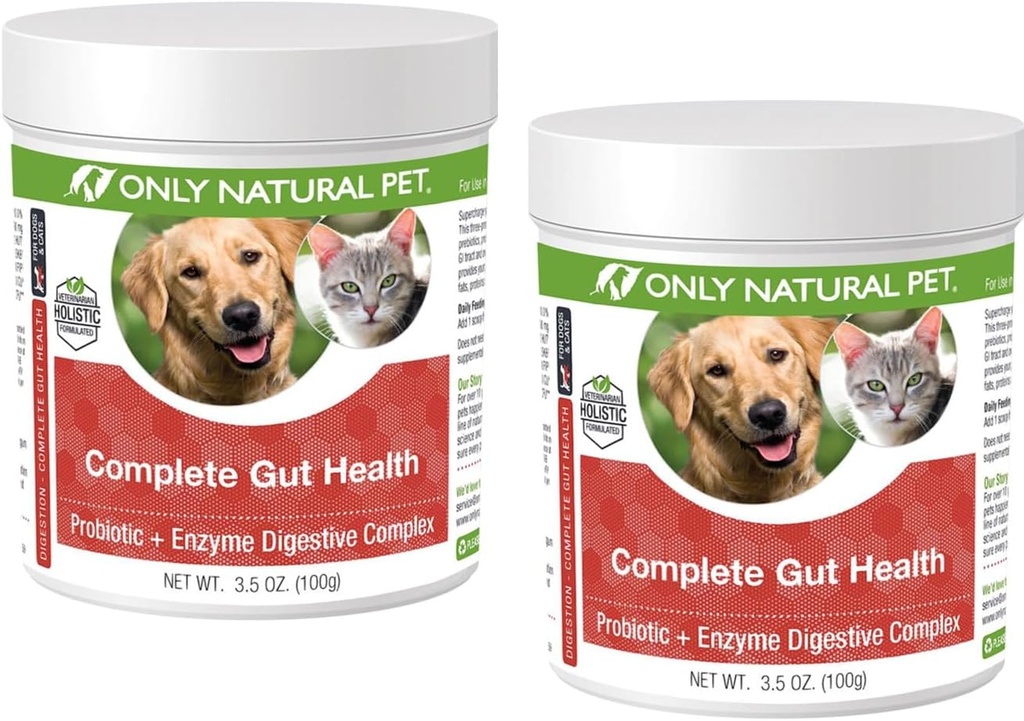 Μόνο Natural Pet Complete Gut Health Complex - Probiotics & Digestive Enzyme Supplement for Dogs & Cats - Προάγει την υγιή πέψη, ανοσοποιητικό σύστημα, Απορρόφηση θρεπτικών συστατικών - 3,5oz σκόνη (πακέτο του 2)
