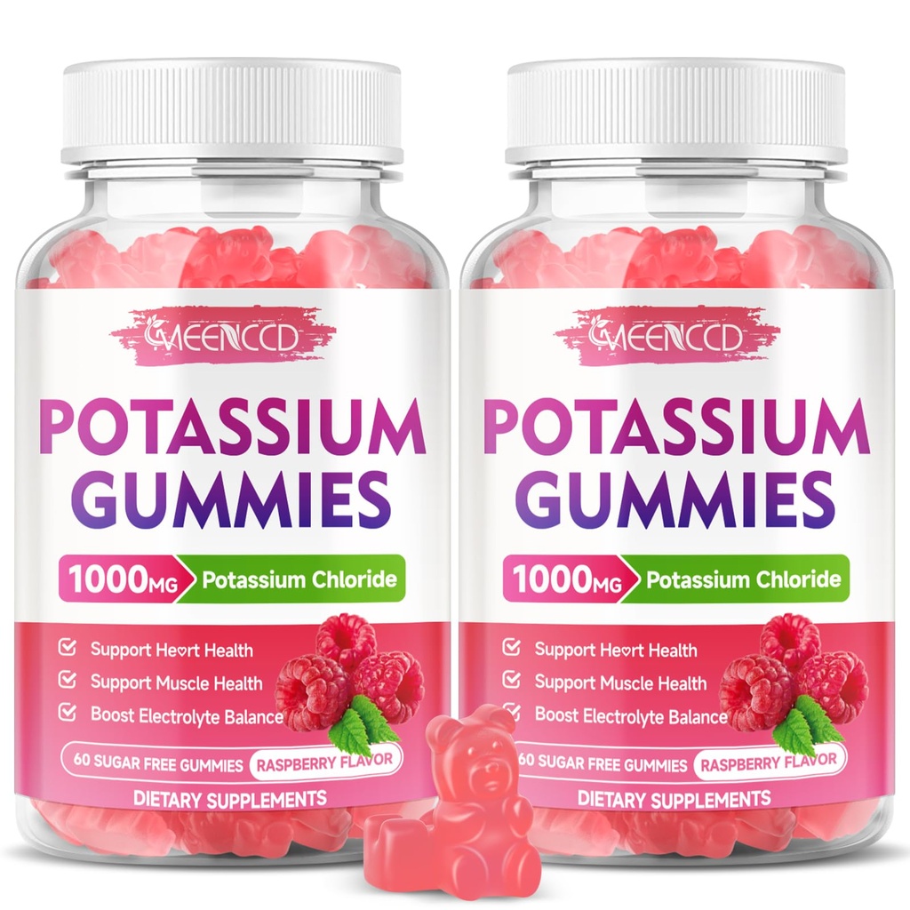 2 Pack Gummies κάλιο, Χλωριούχο κάλιο 1000mg για ενήλικες, χωρίς ζάχαρη Συμπληρώματα καλίου Gummies Υποστήριξη Ηλεκτρολύτη Ισορροπία & Πόδι Cramps για γυναίκες & άνδρες, Βατόμουρο Γεύση, 120 Count