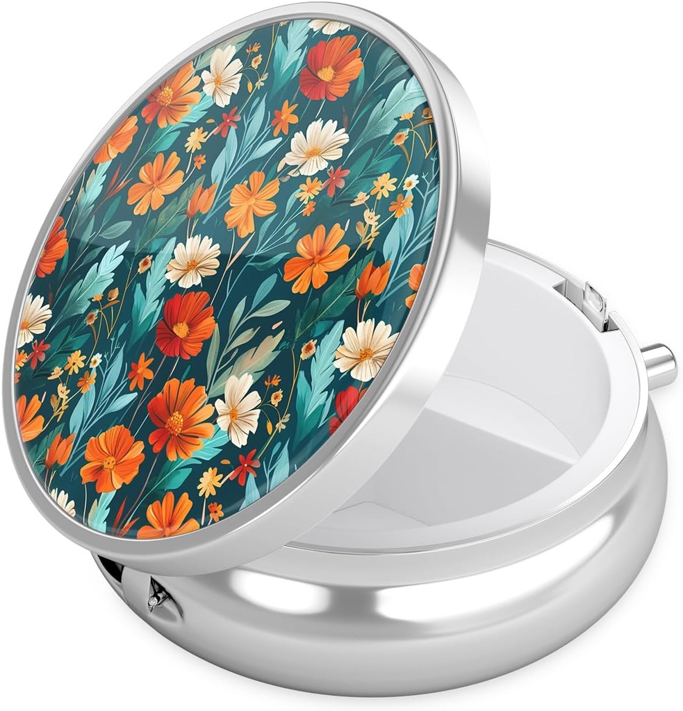 Nipichsha Pill Box, Small Pill Case for Purse & Pocket, Cute Travel Medicine Organizer, Portable Medicine Container Holder to Hold Vitamins, Medication, Fish Oil & Supplement, B04-Beautiful Flowers