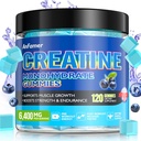 Creatine Monohydrate Gummies για άνδρες & γυναίκες, Αύξηση δύναμη και να οικοδομήσουμε μυών, ενέργειας & Booty Κερδίστε, συμπλήρωμα προεργασίας, χωρίς ζάχαρη, Vegan, Chewables Blueberry Flavor-120 Count