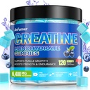 Creatine Monohydrate Gummies για άνδρες & γυναίκες, Αύξηση δύναμη και να οικοδομήσουμε μυών, ενέργειας & Booty Κερδίστε, συμπλήρωμα προεργασίας, χωρίς ζάχαρη, Vegan, Chewables Blueberry Flavor-120 Count
