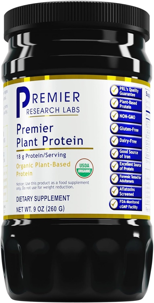Premier Research Labs Πρωτεΐνη Φυτών - Vegan Plant Based Pea Protein Pee Powder, Organic, Dairy Free, Gluten Free, No Artificial Flavors, Vegetarian, Contains Pumpkin and Rice Protein - 9 Oz