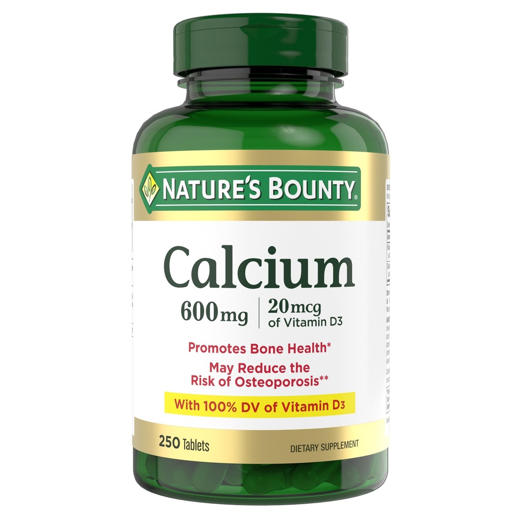 Nature's Bounty Ασβέστιο Ανθρακικό & Βιταμίνη D, Υποστηρίζει την Ανοσολογική Υγεία & Υγεία των Οστών, 600mg Ασβέστιο & 800IU Βιταμίνη D3, 250 δισκία