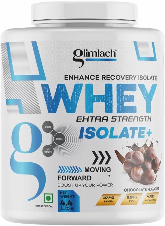 GLIMLACH Whey Extra Strength Isolate + Protein Powder for Muscle Support & Recovery, Vegetarian - Πρωτογενής πηγή Whey Isolate (4.4LBS, Σοκολάτα)