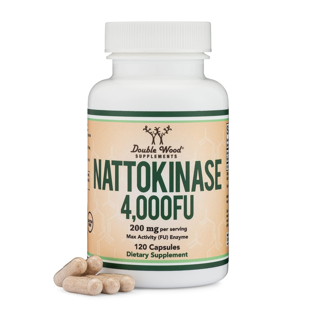 Συμπλήρωμα Nattokinase 4.000 FU Σερβίρει, 120 κάψουλες (Αφαιρούνται από την ιαπωνική Natto) Συστηματικά Ένζυμα για Καρδιαγγειακό και Κυκλοφορικό Υποστήριξη από Διπλό Ξύλο