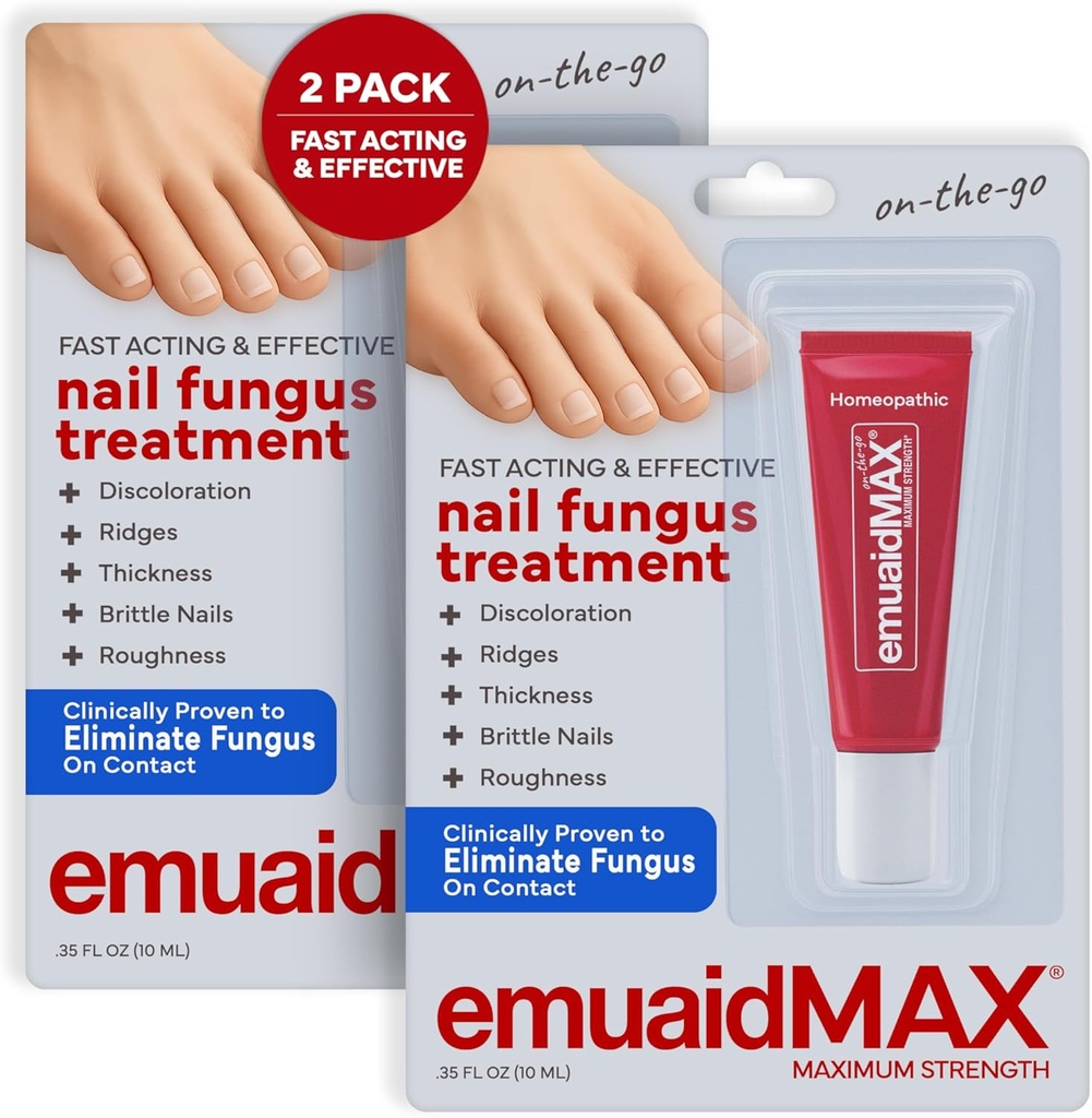 EMEAIDMAX Nail Fungus θεραπεία αλοιφή – ισχυρό φυσικό νυχιών & toenail Fungus θεραπεία για ανθεκτικές μυκητιασικές λοιμώξεις, μειώνει φαγούρα & δυσφορία, On-The-Go μέγεθος, 0,35oz, 2 συσκευασία