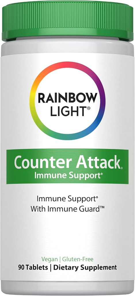 Rainbow Light Counter Ανοσοποιητική υποστήριξη, συμπλήρωμα διατροφής παρέχει ανοσοενισχυτική υποστήριξη, με βιταμίνη C, ψευδάργυρο και 3 Στοχευμένες βότανες, Vegan και χωρίς γλουτένη, 90 Count