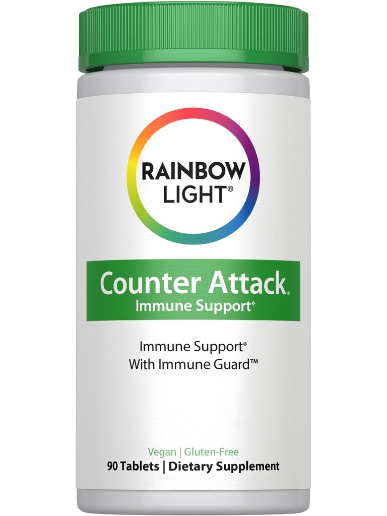Rainbow Light Counter Ανοσοποιητική υποστήριξη, συμπλήρωμα διατροφής παρέχει ανοσοενισχυτική υποστήριξη, με βιταμίνη C, ψευδάργυρο και 3 Στοχευμένες βότανες, Vegan και χωρίς γλουτένη, 90 Count