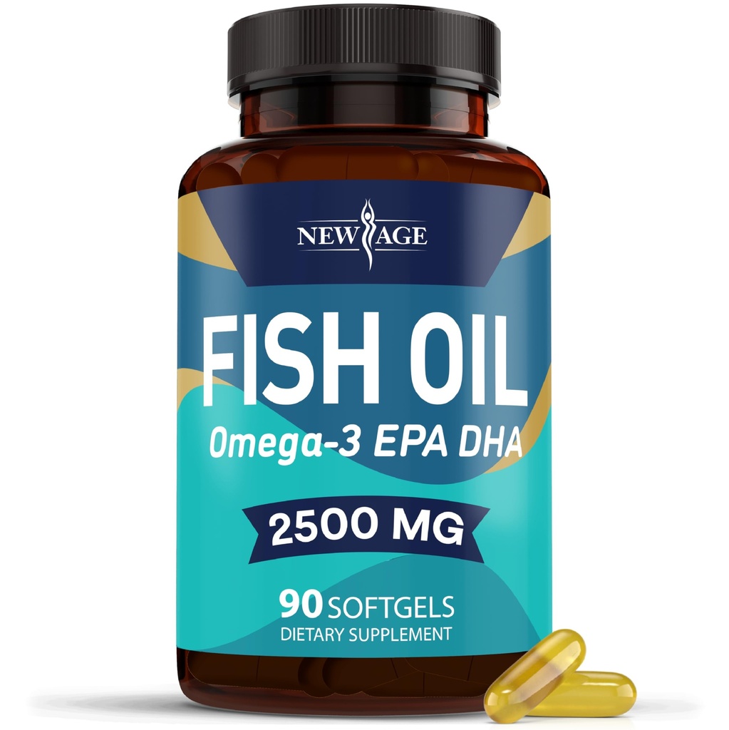 NEW AGE Omega 3 Fish Oil Supplement Immune & Health Support – Promotes Joint, Eye & Skin Health - Non GMO - EPA, DHA Faty Acids Gluten Free (90 Softgels (Pack of 1))