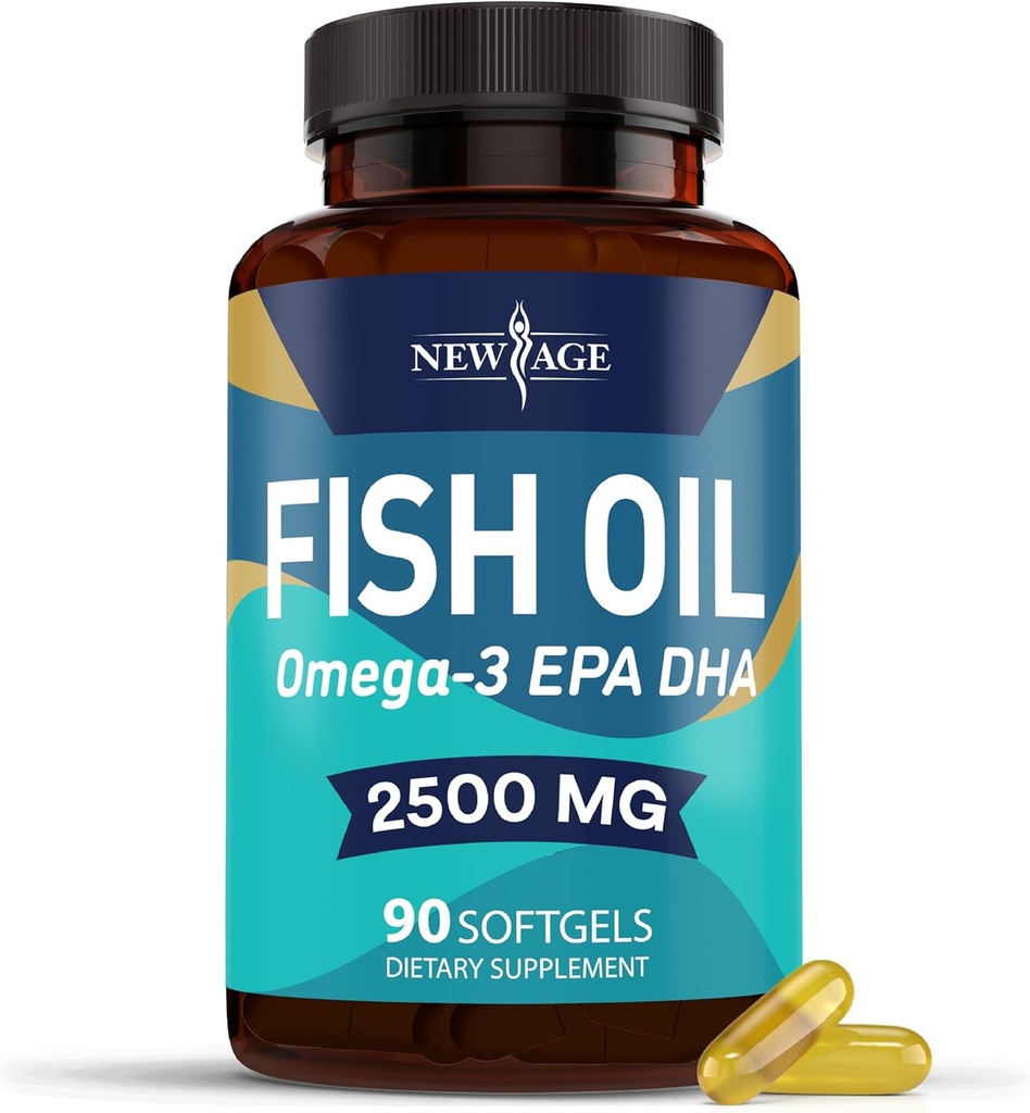 NEW AGE Omega 3 Fish Oil Supplement Immune & Health Support – Promotes Joint, Eye & Skin Health - Non GMO - EPA, DHA Faty Acids Gluten Free (90 Softgels (Pack of 1))