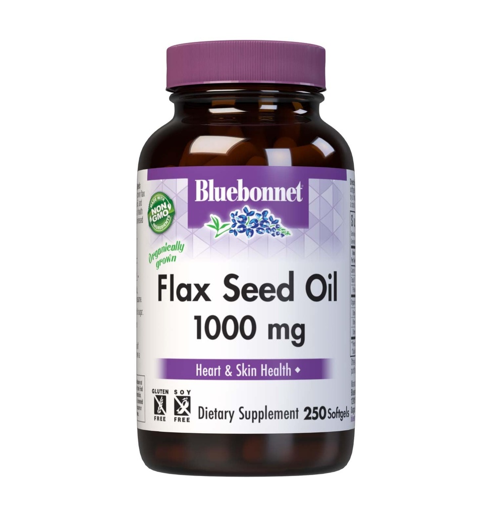 BlueBonnet Flax Seed Oil 1000 mg - Ωμέγα 3 6 9 Λιπαρά Οξέα Καρδιά Υγεία & Δερμάτινη Υποστήριξη για Γυναίκες & Άνδρες - Κρύο-Pressed, Organic Flaxseed Oil Capsules - Μη ΓΤΟ, Χωρίς Γλουτένη, Χωρίς Σόγια - 250 Softgels