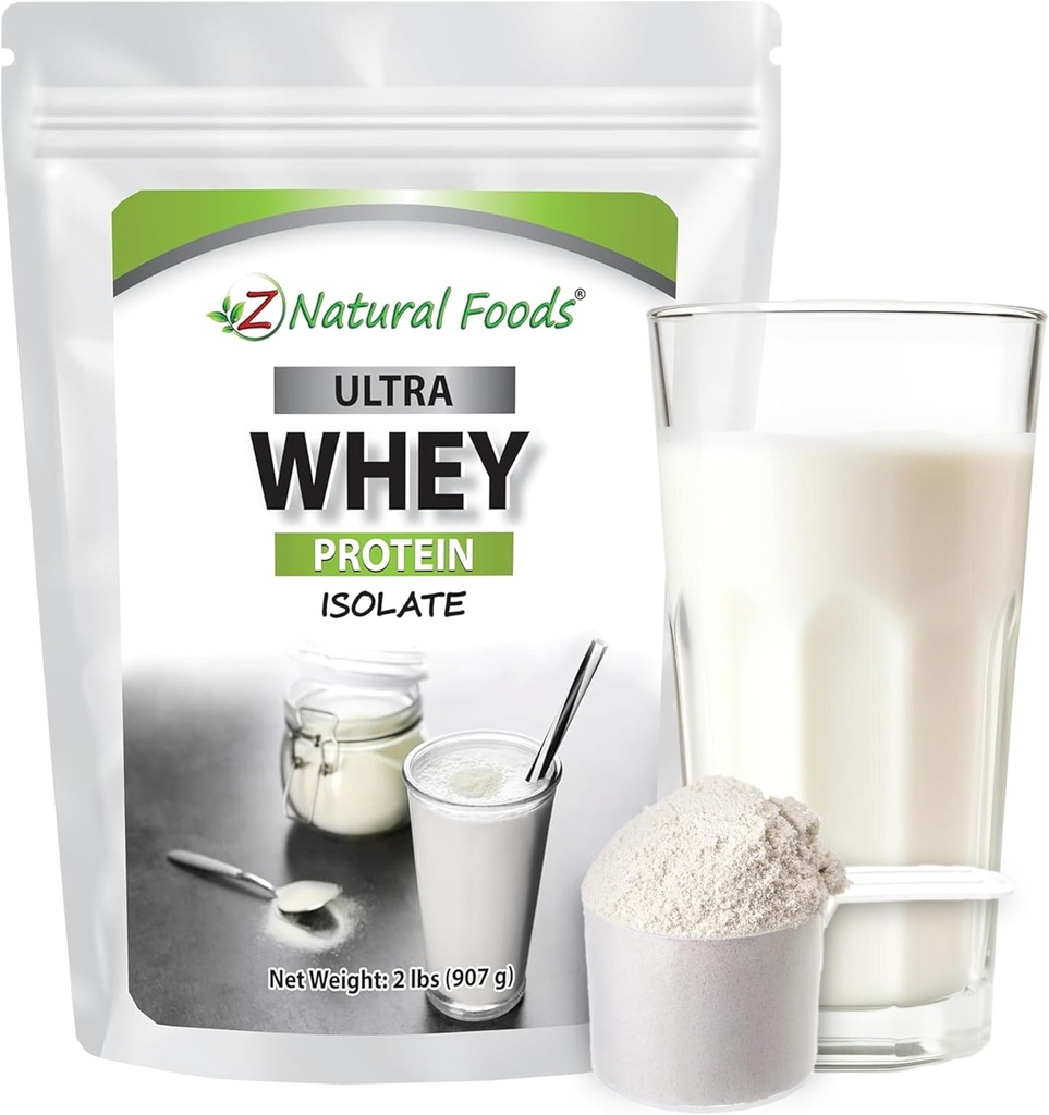 Z Natural Foods Ultra Whey Protein Isolate Powder - Αμιγής, μη αρωματισμένη σκόνη πρωτεΐνης ορού γάλακτος - Χωρίς άρωμα Ορός γάλακτος απομονώνεται με ζωτικές πρωτεΐνες για την καταλληλότητα, την αθλητική διατροφή, την ανοσοποιητική υποστήριξη, 2 lbs