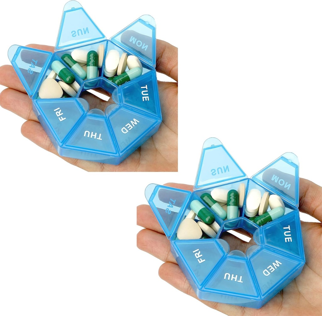 Διοργανωτής χαπιών, 2 Pack Pill Box, υπόθεση μικρών χαπιών, Διοργανωτής φαρμάκων 1 φορά την ημέρα, Weekly Medicine Organizers, Daily Pills Container, κάτοχος φαρμάκων, Travel Box 7 Day (Blue)