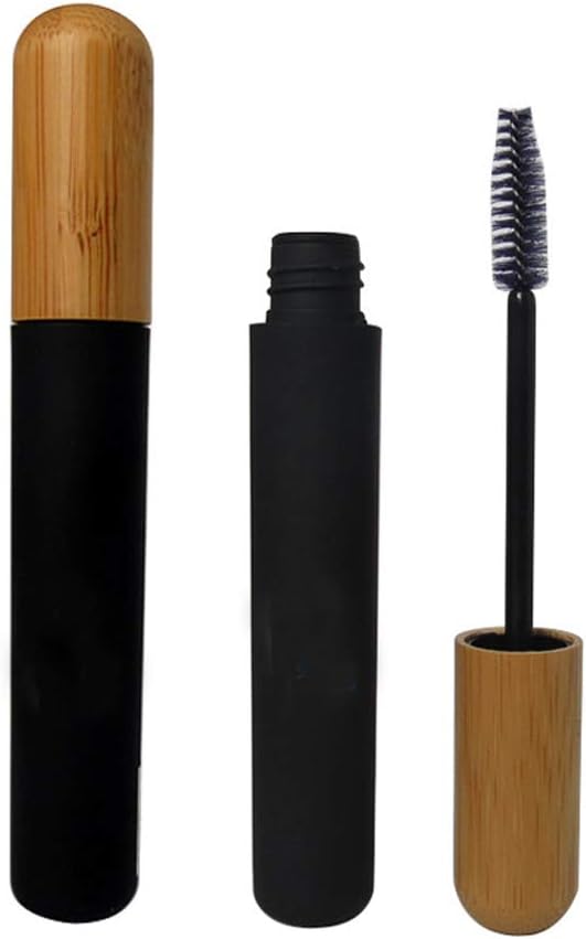 Mollensiuer 2Pcs 6ml Refillable Empty Mascara Tube Bottles Φιαλίδια Μαύρο επαναχρησιμοποιήσιμο Byelash Cream Container Bottle with Eyelash Wand and Bamboo Cap for DIY Mascara, Travel