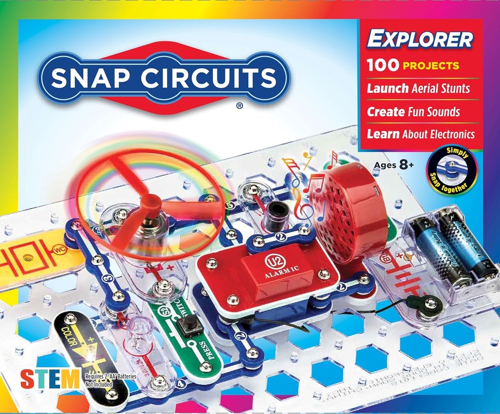 Snap Circuits Jr. SC-100 Electronics Exploration Kit, Πάνω από 100 Projects, Εγχειρίδιο έργου πλήρους χρώματος, 28 Μέρη, Εκπαιδευτικό παιχνίδι STEM για παιδιά 8 +