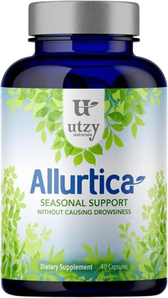 Utzy Naturals Allurtica | Sinus & Respiratory Support Supplement with Quercetin and Stinging Nettle | Seasonal Support for Adults & Kids | Non Drowsy | 40 Capsules