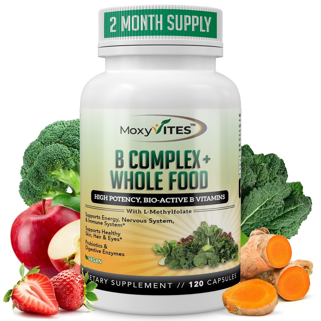MoxyVites Vitamin B Complex - Β Βιταμίνες Ολόκληρο συμπλήρωμα διατροφής, B12 Methylcobalamin, B1, B2, B3, B5, B6, B7, B9 - για το άγχος, την ενέργεια και την ανοσοποιητική υποστήριξη, Vegan, 120 κάψουλες