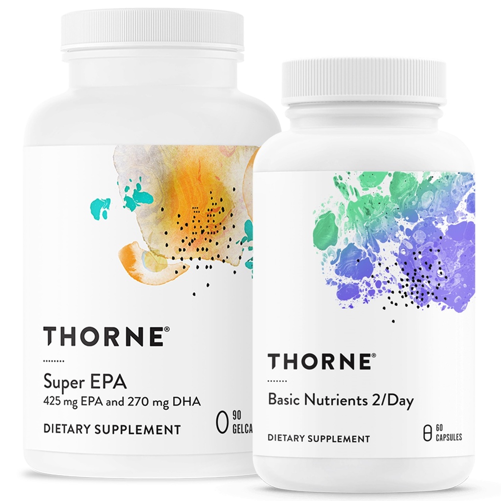 THORNE - Wellness Essentials Bundle - Omega-3 & Multivitamin Combo - Super EPA & Βασικά θρεπτικά συστατικά 2/Day - 30 Υπηρεσίες
