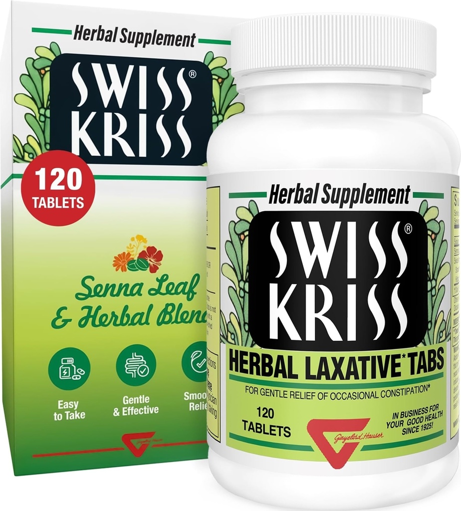 Swiss Kriss Herbal Laxative Tablets, Gentle & Natural Laxatives for Constipation Relief for Adults & Children Over Age 6, Works in 6-12 Ώρες, Senna Laxative, 120 Tablets Total