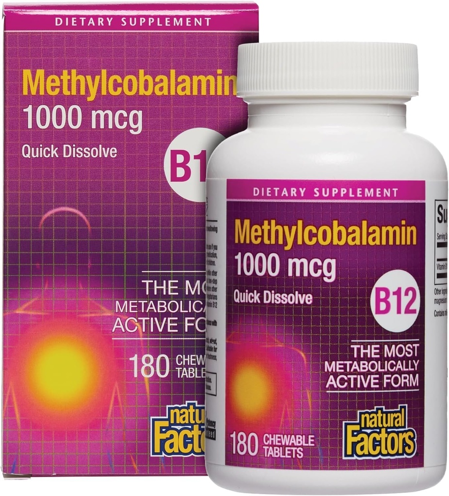 Φυσικοί Παράγοντες, Βιταμίνη Β12 Methylcobalamin 1, 000 mcg, Προσφέρει την πιο μεταβολικά ενεργή μορφή του B12, Γρήγορη διαλύοντας δισκία