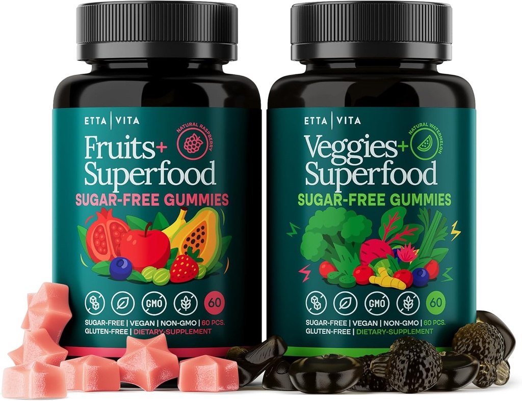 Καθημερινά Debloat & Detox Χωρίς ζάχαρη Φρούτα και Veggie Gummies - Ενεργειακή Υποστήριξη με Superfood Συμπλήρωμα φρούτων και λαχανικών (120 μάσημα) Σκληρός-ελεύθερος, Vegan, χωρίς γλουτένη, Φρούτα και φυτικά Βιταμίνη