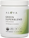 Alaya Organic Super Greens Powder - Premium Green Juice Superfood Supplement Powder - Adaptogens, Antioxidants & Probiotics Blend - USDA Organic, Non-GMO, Vegan - 30 Services (Unflaved)