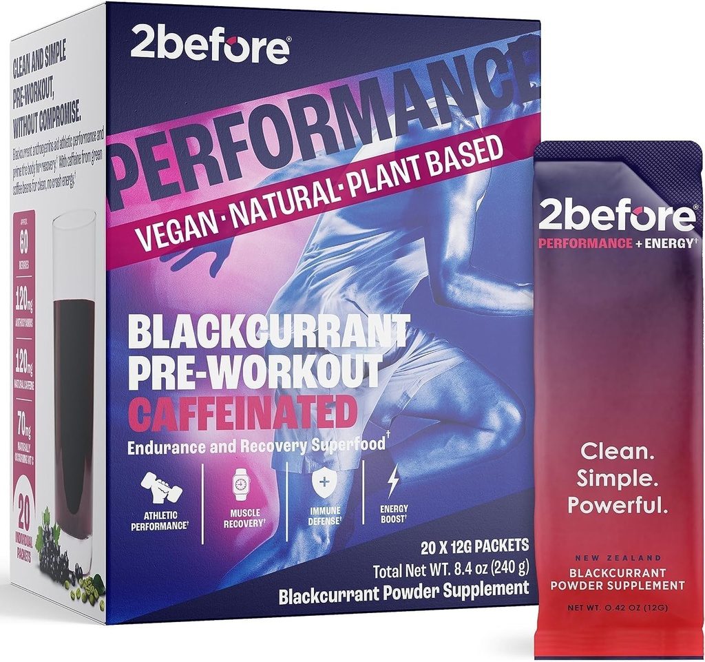 2πριν από όλα τα φυσικά Vegan προ προπόνησης, με 120mg καφεΐνη I καθαρή ενέργεια, αντοχή, ανάκτηση I πριν προπόνηση γυναίκες και άνδρες I 20 x ατομικά πακέτα I informed Αθλητισμός Certified I Blackcurant