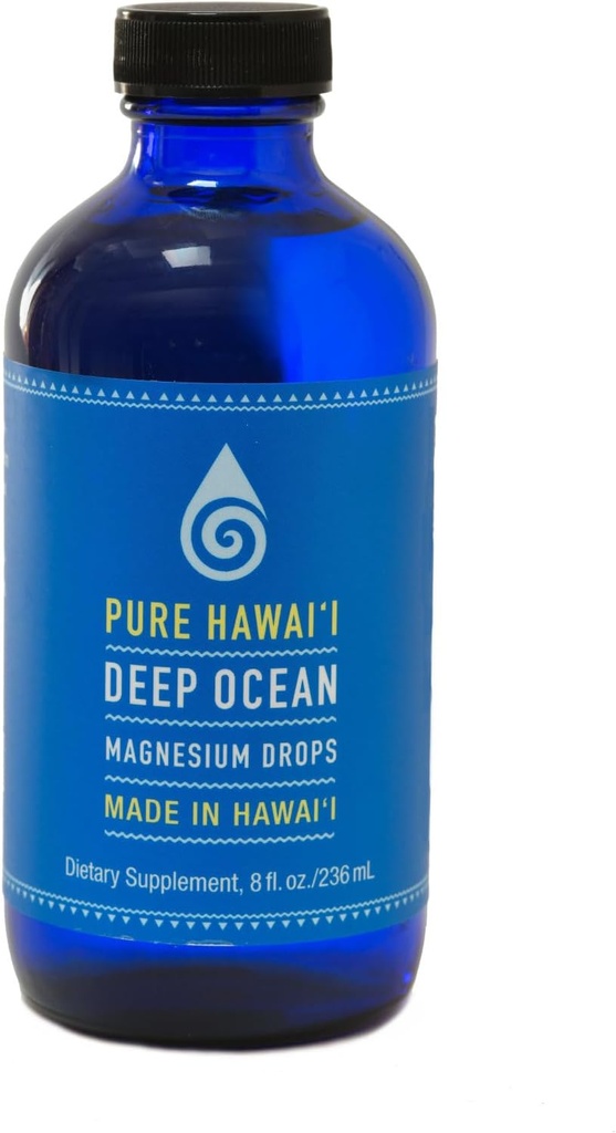 Pure Hawaii Deep Ocean Magnesium Drops Refill Bottle 8oz. – Made in Hawaii – with Other Trace Minerals – Aids in Brain, Mood, Muscle, Nerve, & Cardiovascular Health