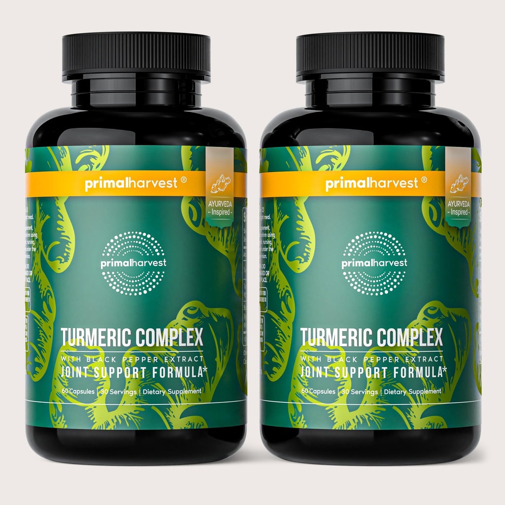 Primal Συγκομιδή 2 Pack, Primal Turmeric Complex w/Black Pepper Extract, Joint and Mobility Support Supplement for Women & Men, 120 Κάψουλες