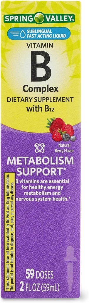 Vitamin B Complex Dietary Supplement with B12, Berry Flavor, 2 fl oz