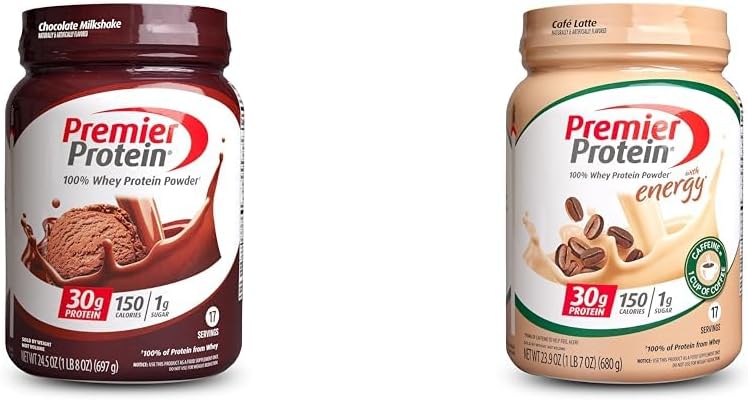 Premier Protein Powder, Chocolate Milkshake & Cafe Latte, 30g Protein, 1g Sugar, 100% Whey, Keto Friendly, Gluten Free, 17 εξυπηρετούν, 23.9 Ουγγιά (2 Pack)
