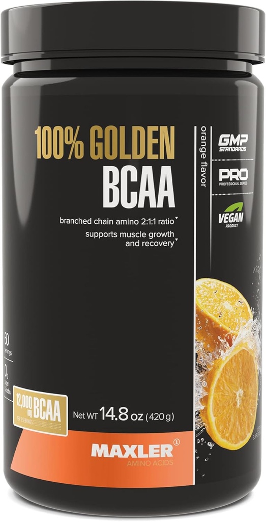 Maxler 100% Golden BCAA σκόνη - Ενδο & μετά την αποκατάσταση προπόνησης ποτό για επιταχυνόμενη αποκατάσταση μυών & Lean μυϊκή ανάπτυξη - 6 g Vegan BCAAs Αμινοξέα - 60 εξυπηρετούν - Πορτοκαλί