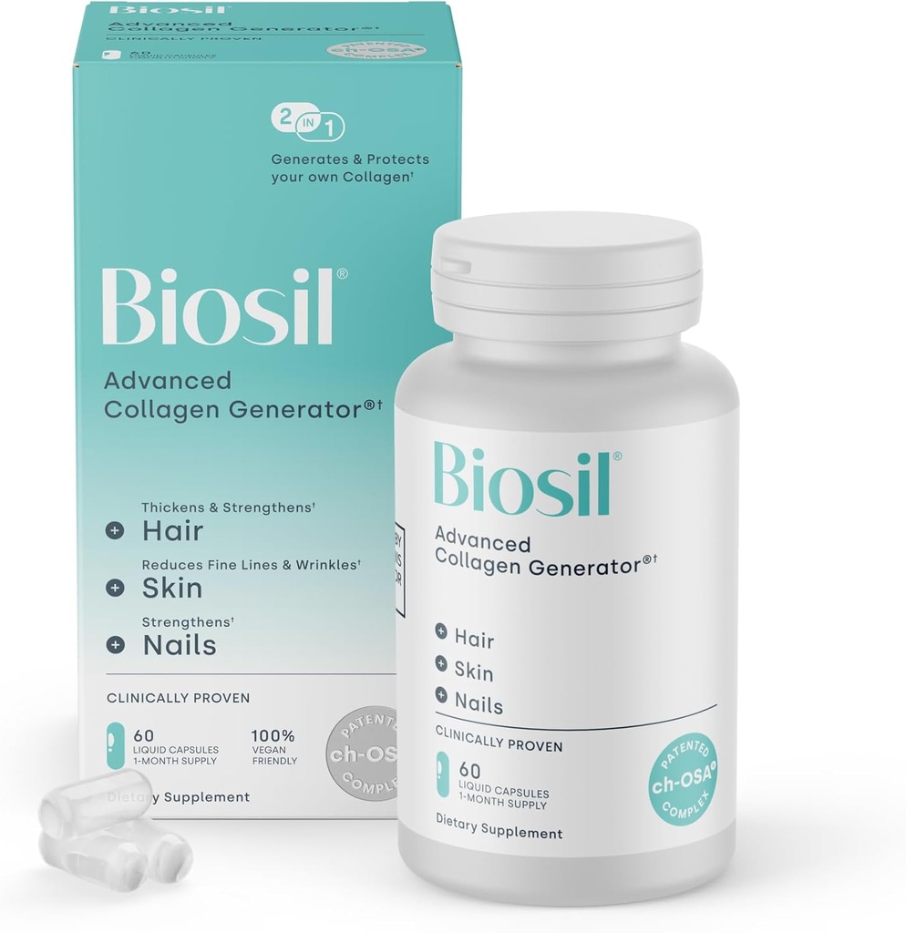 Biosil Collagen Booster Supplement - 60 Vegan Κάψουλες - Πατενταρισμένο ch-OSA Activator για το δέρμα, τα μαλλιά, τα νύχια και τις αρθρώσεις - Υποστηρίζει τη φυσική παραγωγή - 30-Day Supply