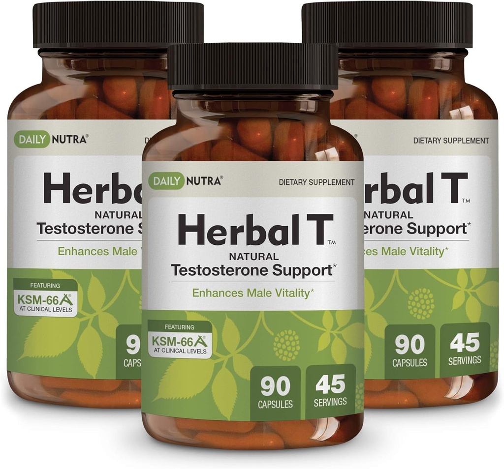 DailyNutra Herbal T Ανδρική Φόρμουλα για την Αντοχή, Ζωτικότητα, & Υγιεινή γήρανση - με KSM-66 Ashwagandha, Tongkat Ali, Tribulus, Eleuthero, & Horny Goat Weed (3-Pack)