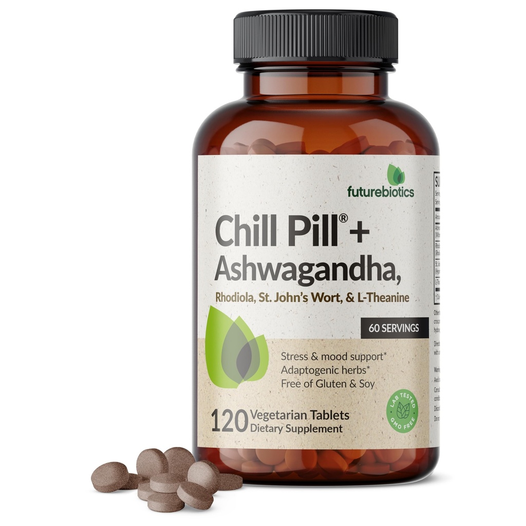 Futurebiotics Chill Pill + Ashwagandha, Rhodiola, St. John’s Wort, & L- Theanine - Μη ΓΤΟ, 120 χορτοφαγικά δισκία