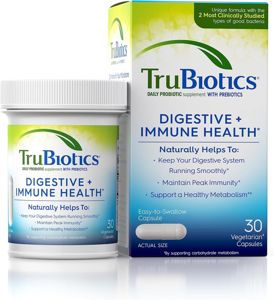 TruBiotics Probiotics for Digestive & Immune Health, Supports Regularity & Helps Relieve Abdominal Disfort, Gas & Bloating, 2 Clinically Studied Probiotic Strains, Plus Prebiotics, 30 Κάψουλες