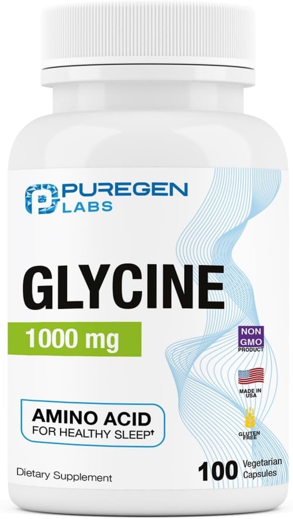 Puregen Labs Glycine 1000mg [High Potency] 100 Vegetarian Capsules, Promotes Healthy Sleep | No Harmful Additives | Non-GMO, NO Gluten and Dairy | Made in USA - 100 Servings