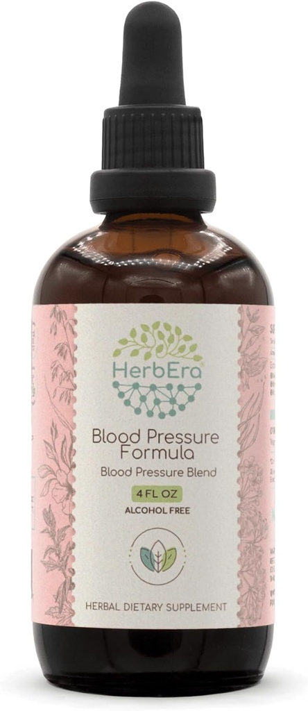HerbEra Blood Pressure Formula B120 Alcohol-Free Extract Tincture: Hawthorn Leaf, Motherwort Herb, Cayenne Pepper, Hibiscus Flower, Spirulina. Blood Pressure Blend 4 Fl Oz