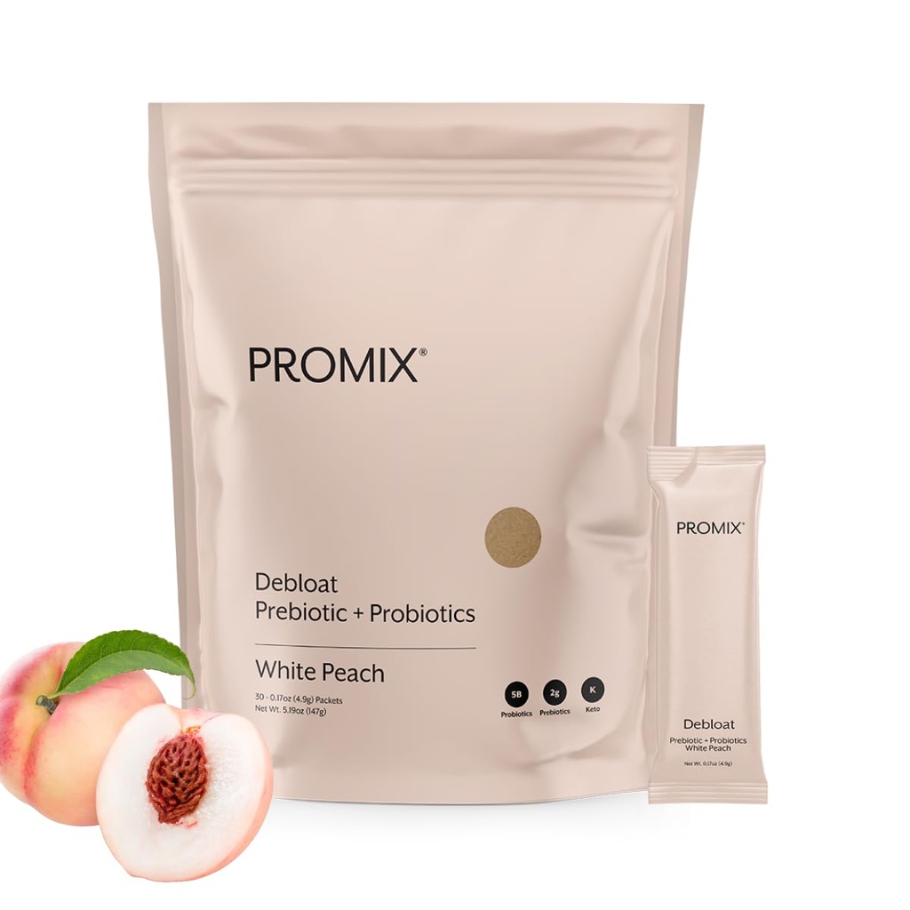 ProMix Διατροφή Debloat Prebiotics and Probiotics, Bloating Relief for Women, Gut Cleanse Detox for Men and Immune Support - Λευκό Ροδάκινο - 30 Σερβιέτες (πακέτο των 30)