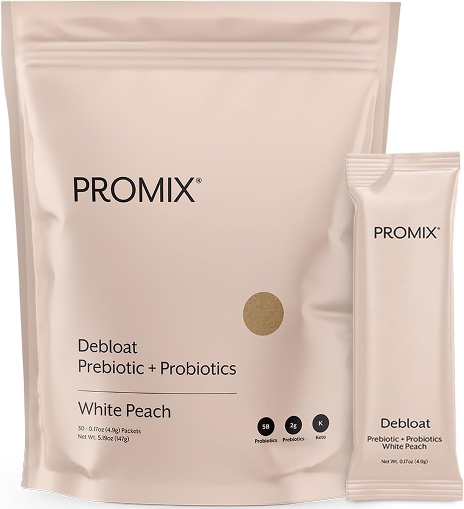 ProMix Nutrition Debloat Prebiotics and Probiotics, Bloating Relief for Women, Gut Cleanse Detox for Men and Immune Support - White Peach - 30 Servings (Pack of 30)